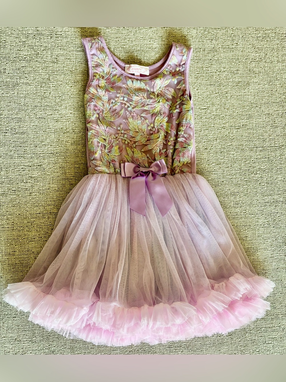 Popatu Lavender Floral Embroidered Tulle Dress